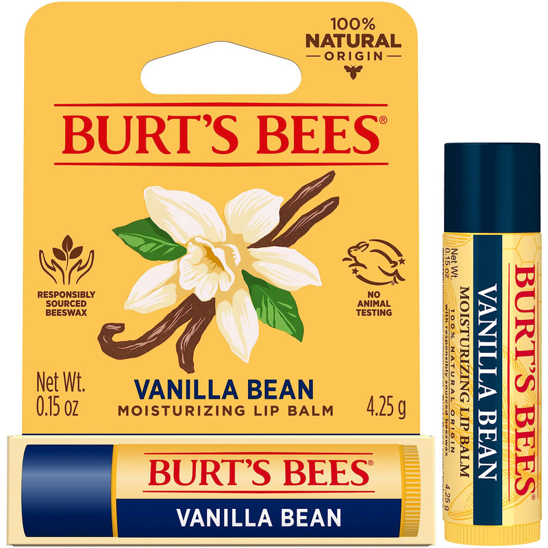 Burt's Bees Lip Balm, Vanilla Bean, Lip Moisturizer With Responsibly Sourced Beeswax, Tint-Free, Natural Conditioning Treatment, 1 Tube, 0.15 oz. (Pack of 2) 1 Count (Pack of 2)