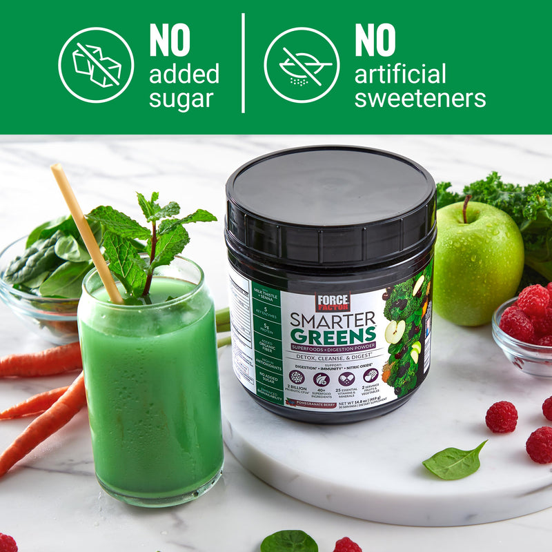 Force Factor Smarter Greens Superfoods Powder for Gut Health & Digestion | Greens Powder with Probiotics, Prebiotics & Digestive Enzymes to Reduce Bloating, Pomegranate Berry, 30 Servings Superfoods + Digestion Powder 14.8 Ounce (Pack of 1)