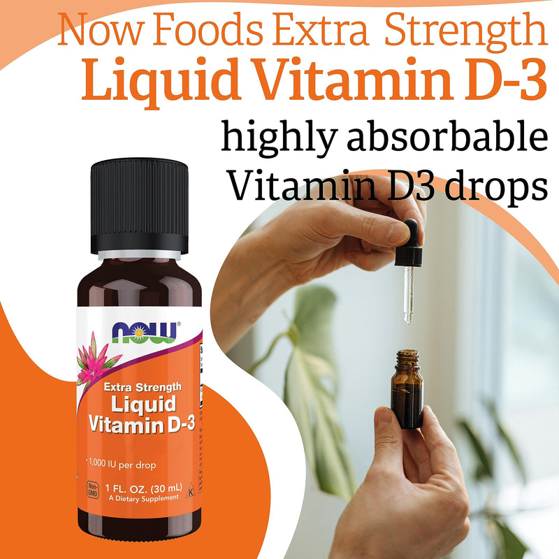 Now Foods, Liquid Vitamin D3, 1.000IU, 30ml, Vitamin D Drops from Lanolin, SOYA Free, Gluten Free, Non-GMO