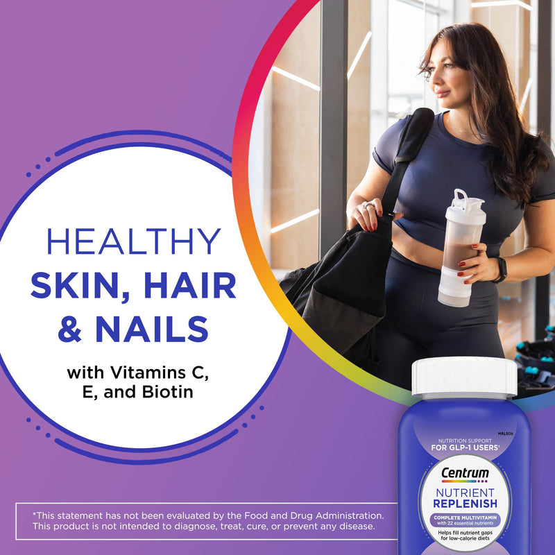 Centrum Nutrient Replenish Complete Multivitamin, 180 Tablets | Contains Vitamin C, Vitamin E and Zinc, Non-GMO Ingredients, Supports Memory and Cognition, GLP-1 Support
