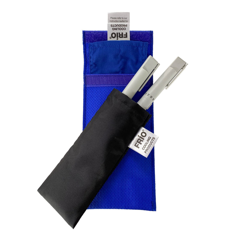 [Australia] - FRIO DOUBLE bag diabetics with waterproof nylon inner pocket 8 x 18 cm | For 2 insulin pens | Cools with water | No ice packs required | Reusable blue and black 
