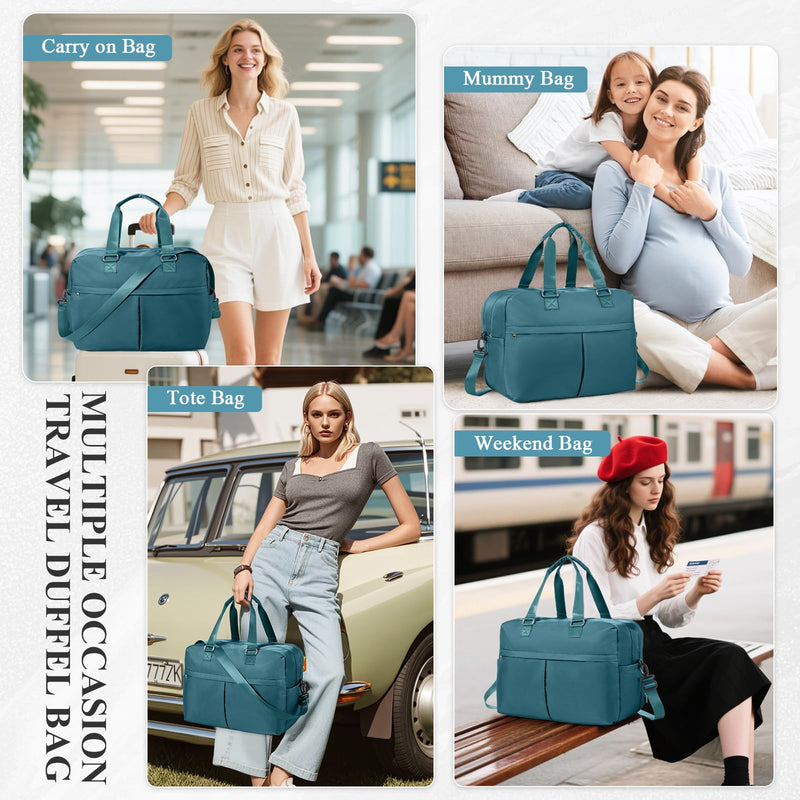 Expandable Personal Item Travel Duffle Bag Weekender Bag for Women Men, Overnight Hospital Carry On Bag with Toiletry Bag for Airplanes Travel Business Trips Sport, Peacock Blue