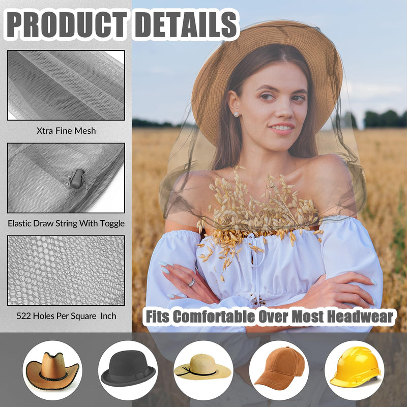 [Australia] - 6 Pack Mosquito Head Net Bug Head Net Insects Mesh Head Net for Outdoor Face Neck Head Protecting, Grey Gray 