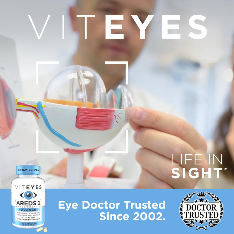 Viteyes AREDS 2 Advanced Eye Vitamins, Macular Support with Bilberry, grapeseed, FLORAGLO Lutein, Selenium, Natural Vitamin E, Allergen Free, Vision Protection, Eye Doctor Trusted, 180 Count 180 Count (Pack of 1)