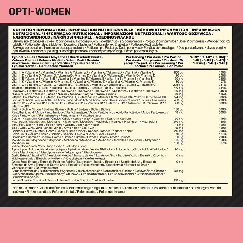 Optimum Nutrition Opti‑Women – Multivitamin Capsules for Women’s Health, Cellular Energy and Well‑Being – High‑Strength Supplement, 120 Capsules 1102290 120 count (Pack of 1)