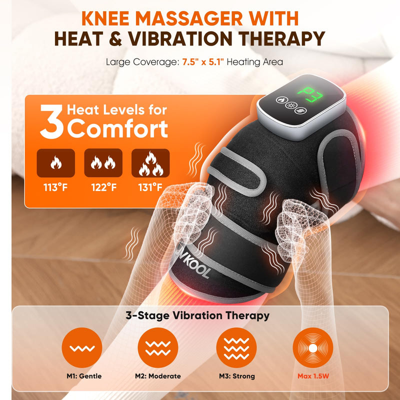 [Australia] - Knee Massager with Heating and Red Light Therapy: Infrared Light Therapy Vibration Moodes Knee Brace for Women - Muscle Relaxation Joint Care Pain Relief - Ideal Gifts for Active Men Grey 