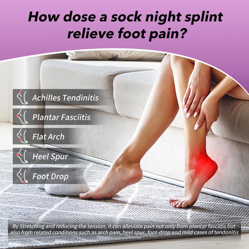 Plantar Fasciitis Night Splint Sock with Massage Ball for Tension Relief, Alleviate Pain from Plantar Fasciitis, Arch Pain, Heel Spur, Foot-drop and Achilles Tendonitis, Soft and Comfortable Foot Brace for Men and Women, Medium-Purple