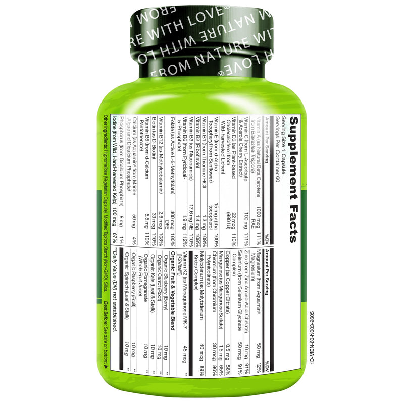 NATURELO Mens Multivitamins - One Daily Multivitamin for Men with Vitamins, Minerals & Organic Whole Foods, Boost Energy & Health, Non-GMO, 60 Vegetarian Capsules Unflavored 60 Count (Pack of 1)