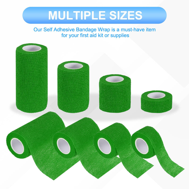 PATIKIL 1"/2"/3"/4" Self Adhesive Bandage Wrap, 16 Pcs 5 Yard Elastic Self Breathable Self Adherent Wrap Tape for Stretch Athletic Sports Wrist Ankle Outdoor Tape, Emerald Green