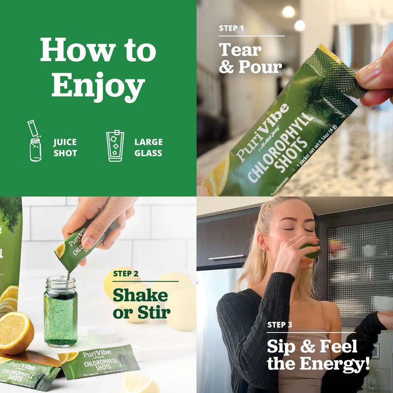 [Australia] - All About Juicing Chlorophyll Green Juice Shots - Clean Energy, Detox, Alkalize - 15 Stick Packs - Superfood Juice Powder - PuriVibe Chlorophyll Shots 15 Pack 