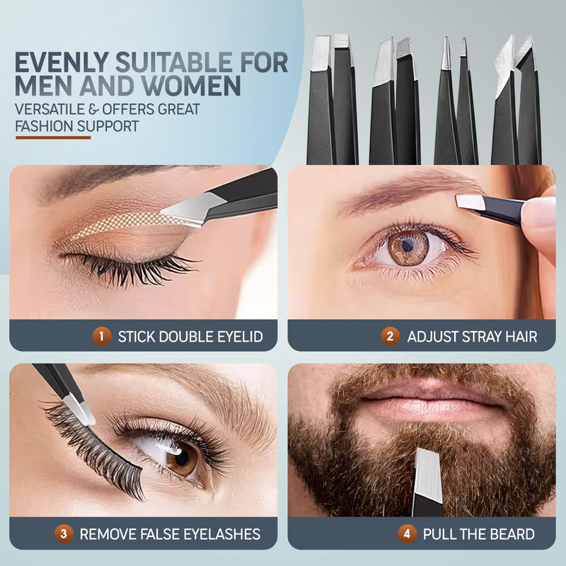 [Australia] - PORTENTUM Professional tweezers eyebrow plucking, precision, 4 tweezers set made of stainless steel for removing blackheads, ingrown hairs, eyelashes 