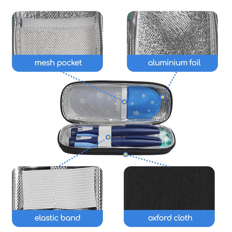 [Australia] - Insulin Cooler Travel Case with 2 Gel Ice Pack TSA Approved Diabetic Medication Cooler Bag with Thermal Insulation Mini Medical Cooling Pouch for Traveling (Black) Black 