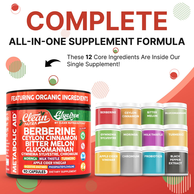 [Australia] - Clean Nutra Berberine and Ceylon Cinnamon Supplement Bitter Melon Glucomannan Gymnema Sylvestre Chromium Moringa Milk Thistle Turmeric Apple Cider Vinegar Digestive Enzymes Inositol Pills 90 Capsules 