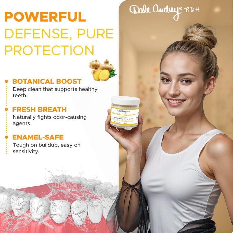 Ayurvedic Remineralizing Tooth Powder for Sensitive Teeth | Organic Fresh Ginger Flavor for Teeth Whitening and Fresh Breath | Natural Tooth Sensitivity Toothpowder for Gums and Bad Breath-1.3 Oz Ginger/Lemongrass