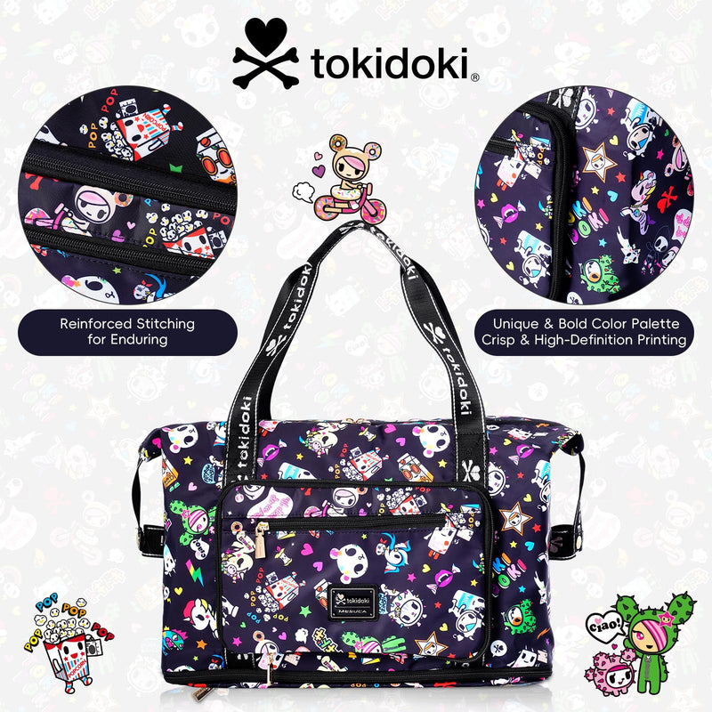Tokidoki Unicorno 40L Foldable Expandable Travel Duffle Bag, Weekender Overnight Gym Duffel Luggage Carry On Bag for Women Girls