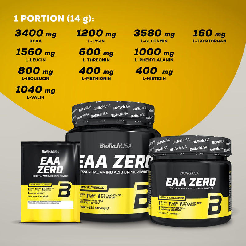[Australia] - BioTechUSA EAA Zero - Essential Amino Acid Power | 7160mg EAA/serving | WHO recommended ratio | Sugar-free, gluten-free, 350 g, lemon iced tea 350 g (pack of 1) 