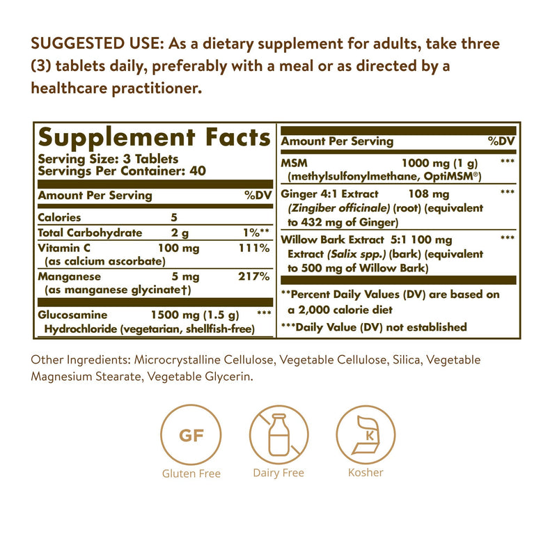 [Australia] - Solgar Glucosamine MSM Complex, 120 Tablets - Promotes Healthy Joints - Supports Range of Motion & Flexibility - Supports Collagen - Shellfish-Free - Gluten Free, Dairy Free, Kosher - 40 Servings 