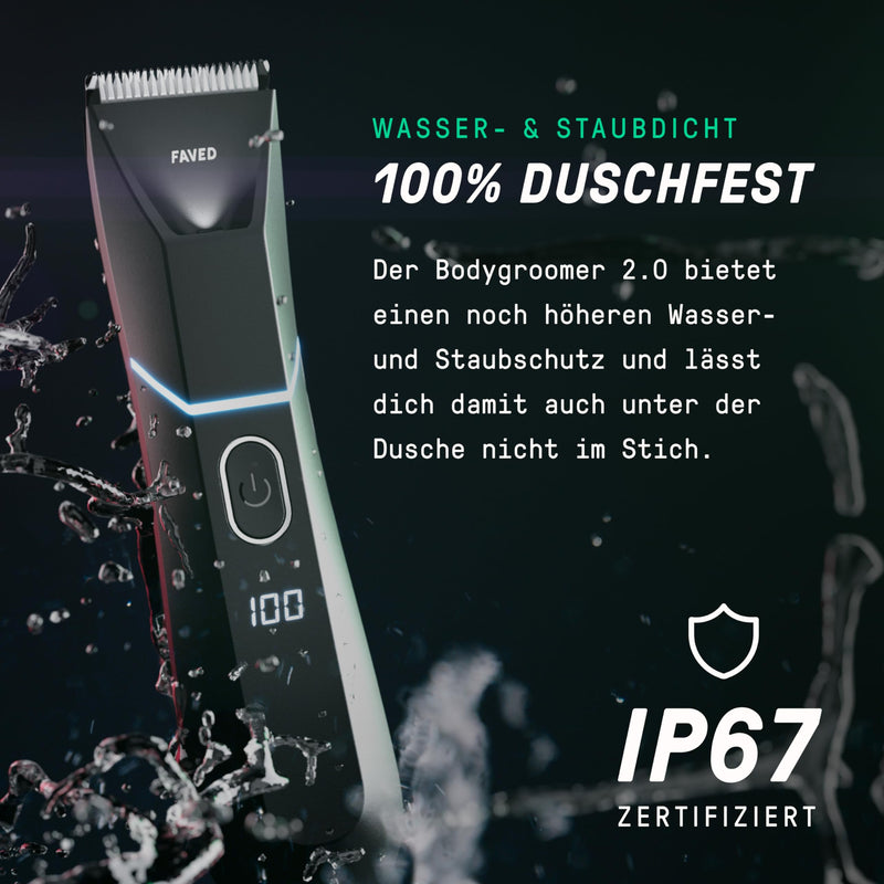 [Australia] - FAVED The Bodygroomer 2.0 intimate razor & body hair trimmer with revolutionary safety blade for men, 120 min power, shower-proof, LED light, beast mode - from Germany 