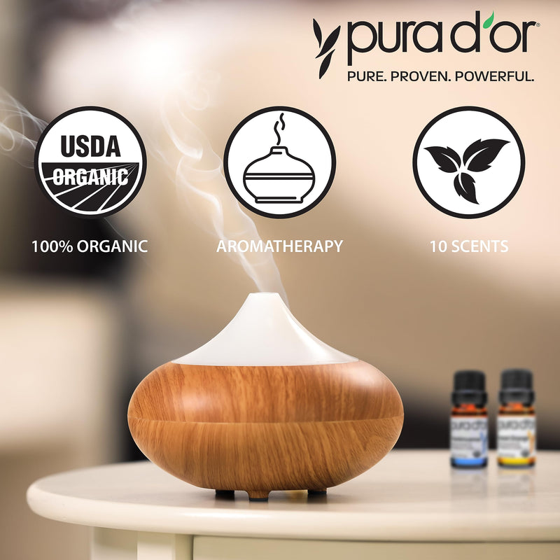 [Australia] - PURA D'OR ORGANIC Perfect10 Essential Oils Set - 10x 10m Wood Box Aromatherapy Gift Set - 100% Pure Therapeutic Grade for Relaxation and Wellness (Lavender, Peppermint, Eucalyptus, Tea Tree and More) 3.3 Fl Oz (Pack of 1) 