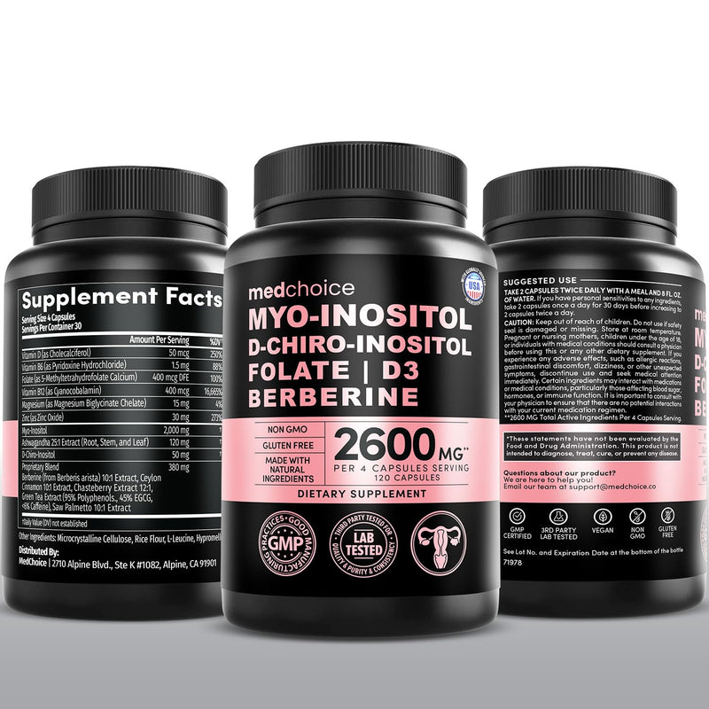 14-in-1 Women’s Inositol Complex Supplement – 40:1 Myo & D-Chiro Inositol with Folate, Vitamin D3, Zinc, Magnesium & Botanicals for Hormone & Feminine Wellness Support – (120 Capsules) (Pack of 1) 120 Count (Pack of 1)