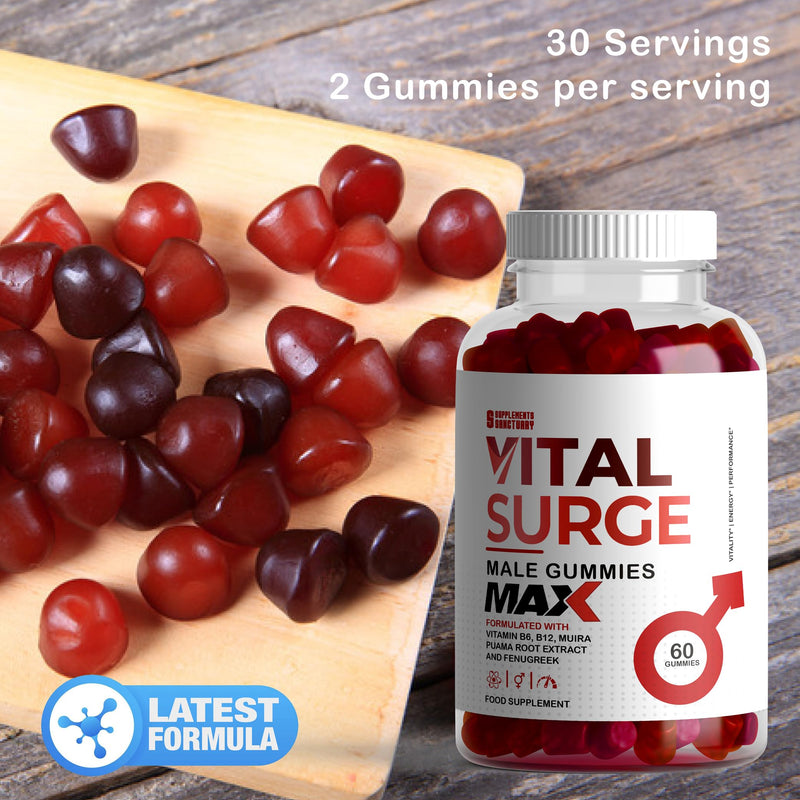 Vital Surge MAX Male Gummies, Maxed Out with Muira Puama and Fenugreek Plus Ashwagandha and Maca, Pack of 60