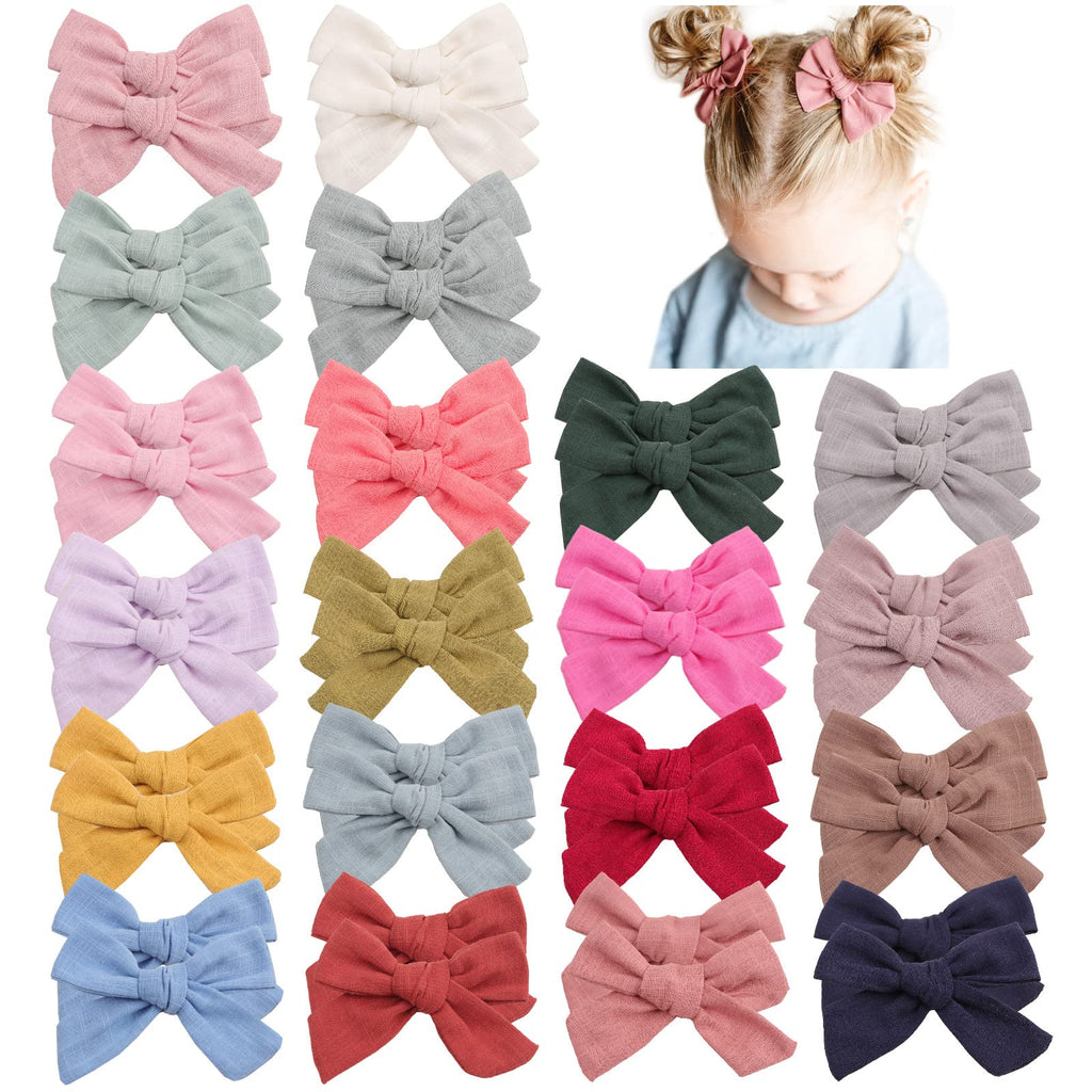 40Pcs 3.5Inch Hair Bows Clips for Baby Girls, Oaoleer Neutral Linen Pigtail Bows Double Bun Ponytail Bow Hair Barrettes Accessories for Babies Infant Toddlers Kids in Pairs Toddler Bows -1