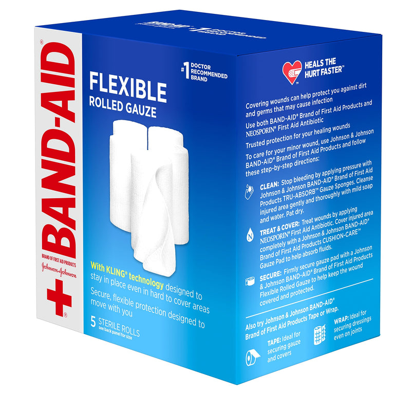 Band-Aid Brand of First Aid Products Flexible Rolled Gauze Dressing for Minor Wound Care, Soft Padding and Instant Absorption, 3 Inches by 2.1 Yards, Value Pack 5 ct 5 Rolls (Pack of 1)