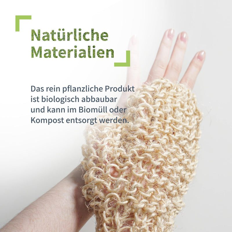 [Australia] - Niyok® massage glove made of sisal • Gentle cleansing & massage for body & face • Natural peeling glove • Body scrub glove • Shower glove for body peeling • Vegan knitted massage glove 
