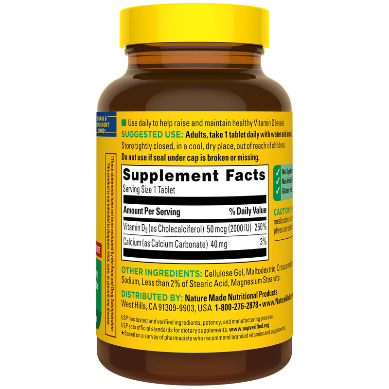 Nature Made Vitamin D3 2000 IU (50 mcg), 220 Vitamin D Tablets | Vitamin D Supplement for Immune, Bone, Teeth and Muscle Health Support, 220 Day Supply