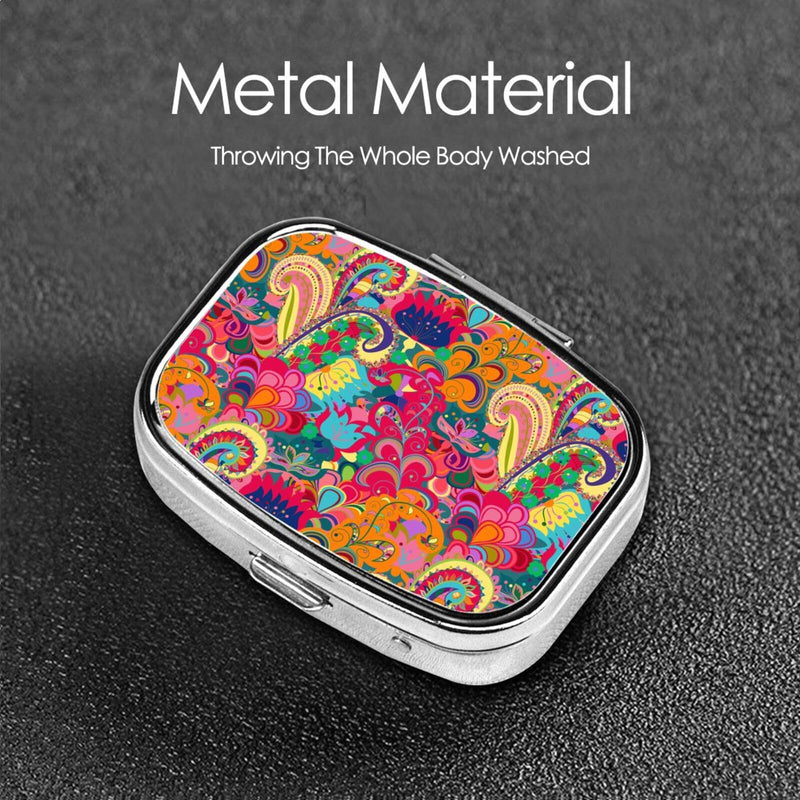 60s 70s Hippie Flowers Peace Sign Metal Iron Plating Square Pill Box | Love Symbol 2 Compartment Medicine Pill Case Mini Medicine Vitamin Pillbox Portable Pills Organizer Storage Box for Pocket White One Size