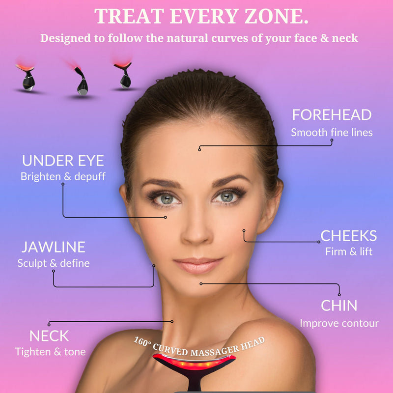 Red-Light-Therapy-for-Face and Neck, Facial & Neck Massager Triple Action Portable Beauty Device. LED, Thermal, and Vibration for a Radiant Appearance in Minutes a Day at Home Skin Care.