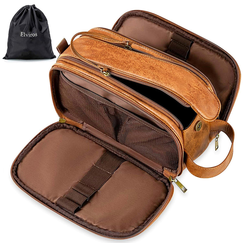 Elviros Toiletry Bag for Men and Heat Resistant Travel Case Bundle, Large PU Leather Shaving Dopp Kit and Pink Hair Tool Organizer Bag with Mat Pouch for Straightener, Curling Iron, Flat Iron and Hair