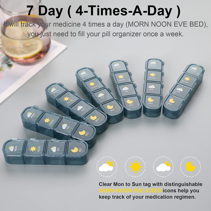 Acedada Pill Organizer 4 Times A Day, Weekly Travel Pill Box 7 Day, Blue | Large Medicine Organizer Box, Pill Case 4X A Day, Easy to Open, Daily Pill Holder Container for Vitamin, Fish Oil Supplements
