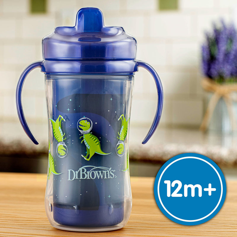 [Australia] - Dr. Brown's Milestones Hard Spout Insulated Sippy Cup with Handles, Blue, 10 oz, 2 Pack, 12m+ 10 Ounce (Pack of 2) 