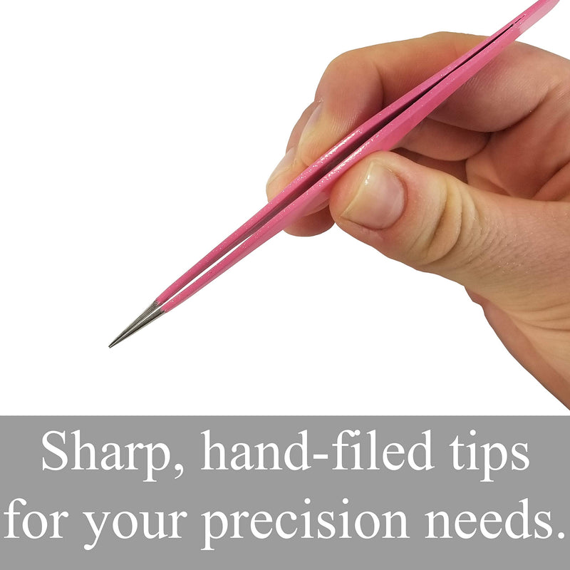 Ingrown Hair Tweezers by Zizzili Basics - Surgical Grade Stainless Steel Fine Pointed Tweezers - Precision Aligned Tips for Splinter, Eyebrow & Facial Hair Removal - with Bonus Tip Guard & Carry Pouch Bubblegum Pink