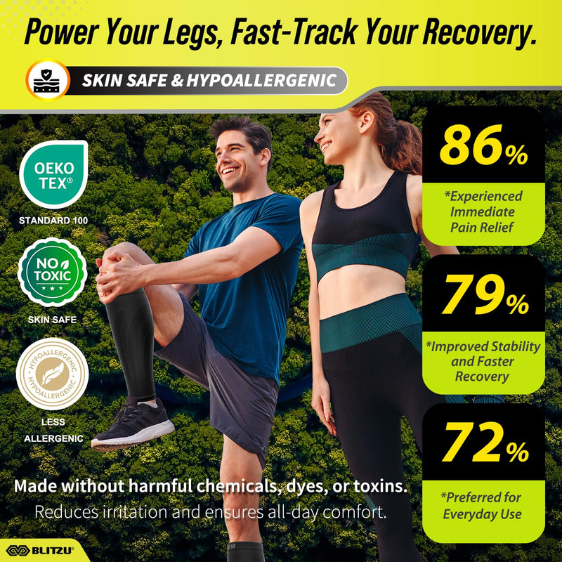 [Australia] - BLITZU 3 Pairs Calf Compression Sleeves for Men and Women. Footless Compression Socks & Leg Support for Running, Travel, Nursing, Fitness. Shin Splints Pain Relief & Reduce Swelling Black 4XL 4X-Large 