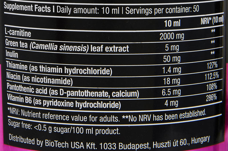 [Australia] - BioTechUSA L-Carnitine 100,000 | 2,000mg L-Carnitine | Sugar, lactose, gluten free, 500ml, cherry 