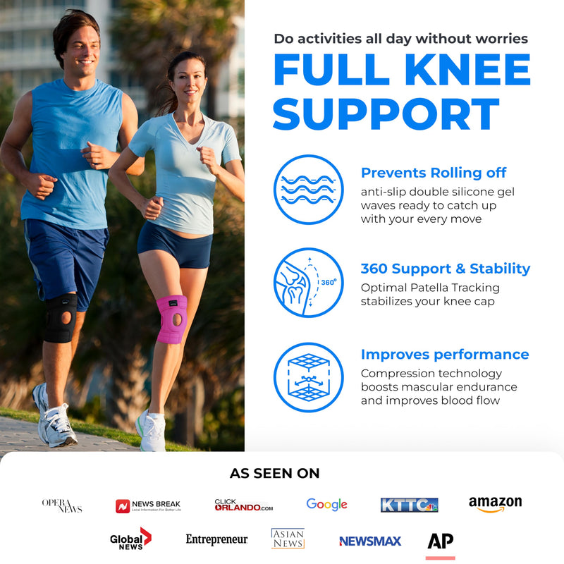 [Australia] - MODVEL Knee Brace with Side Stabilizers | FSA or HSA eligible | Patella Gel Pads Knee Support Braces for Knee Pain, Meniscus Tear,ACL,MCL,Arthritis, Joint Pain Relief,Injury Recovery. (S/M Pink) Small/Medium B Pink 1 