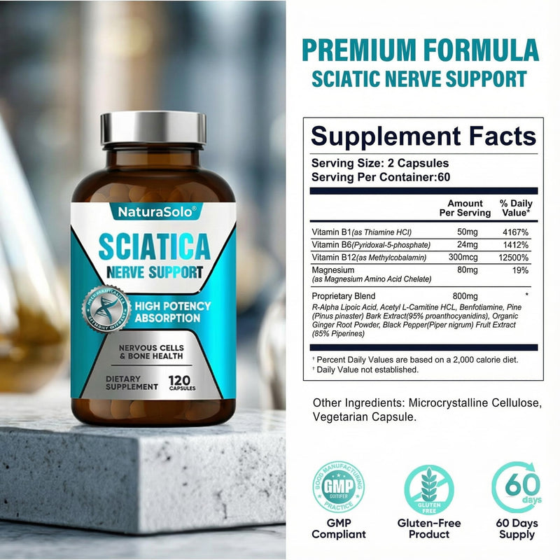 Sciatic Nerve & Neuropathy Support - Nerve Savior for Neuropathy and Sciatica & Peripheral Neuropathy – 120 Capsules Featuring ALA 300mg + B Vitamins, Helps Soothe Nerve Discomfort Naturally 120 Count (Pack of 1)