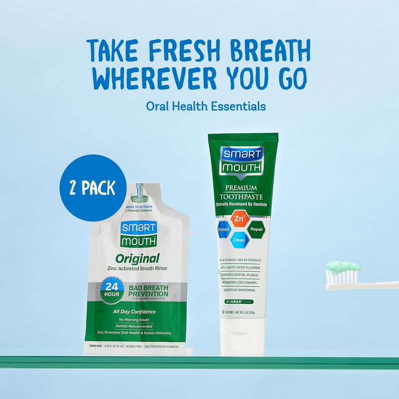 SmartMouth Original Activated Mouthwash Single Packs & Premium Zinc Ion Toothpaste
