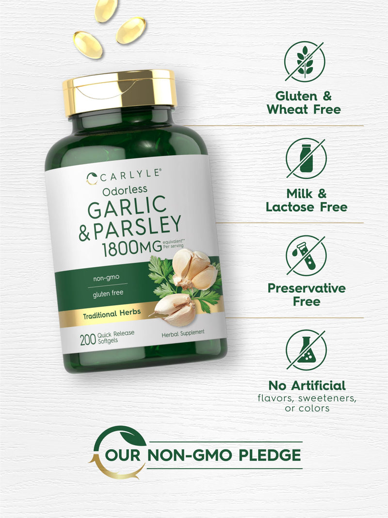 Carlyle Odorless Garlic & Parsley 1800mg | 200 Softgels | Non-GMO, Gluten Free Supplement 200 Count (Pack of 1)