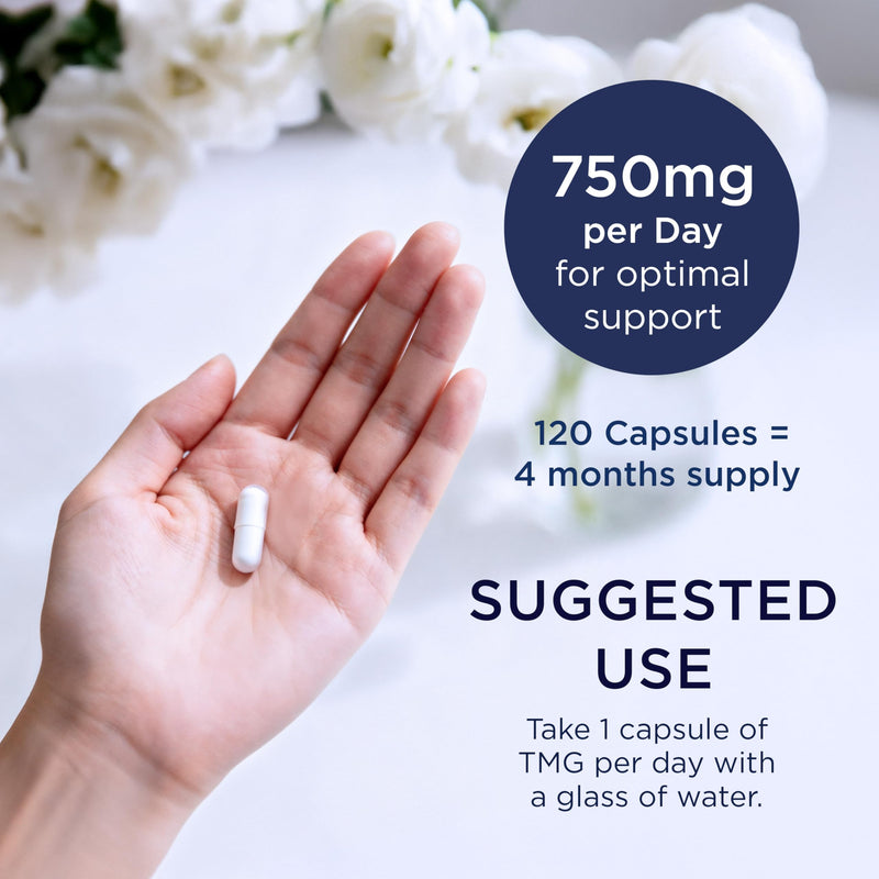 Detox Organica TMG Supplement 750 mg - 120 Capsules - 99% Pure Trimethylglycine (Betaine) - Supports DNA Methylation, Liver & Heart Health - Food Supplement - Vegan, Non-GMO