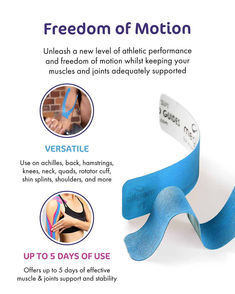 Meglio Kinesiology Tape - Uncut 31.5m Roll Sports Tape Strapping for Injuries, Support Muscle Tape, K Tape, Physio Tape, Trans Tape, Athletic Tape, Breathable & Waterproof - (Blue) Blue