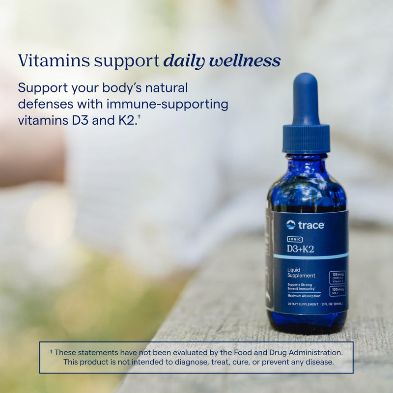 Trace Minerals Liquid Vitamin D3 + K2 Supplement, 5000 IU, 2 fl oz | Ionic liquid drops, 100 mcg K2 per serving, bone and immune support, 3rd-party purity verified, 296 servings per bottle