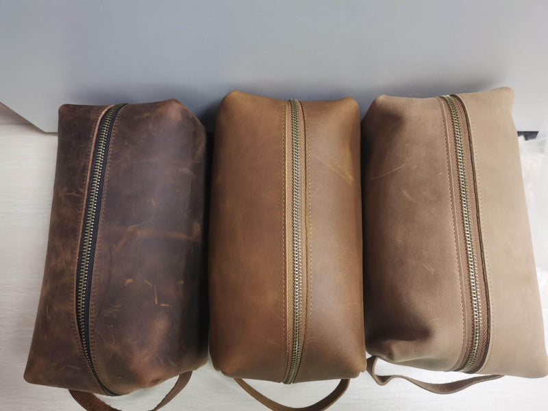 Premium Leather Unisex Toiletry Travel Pouch, Cosmetic Bag Organizer Stylish Waterproof Lining Vintage Unisex Kit, Water Resistant-Cosmetic Case DOPP Kit SD 064 (Coffee) Coffee