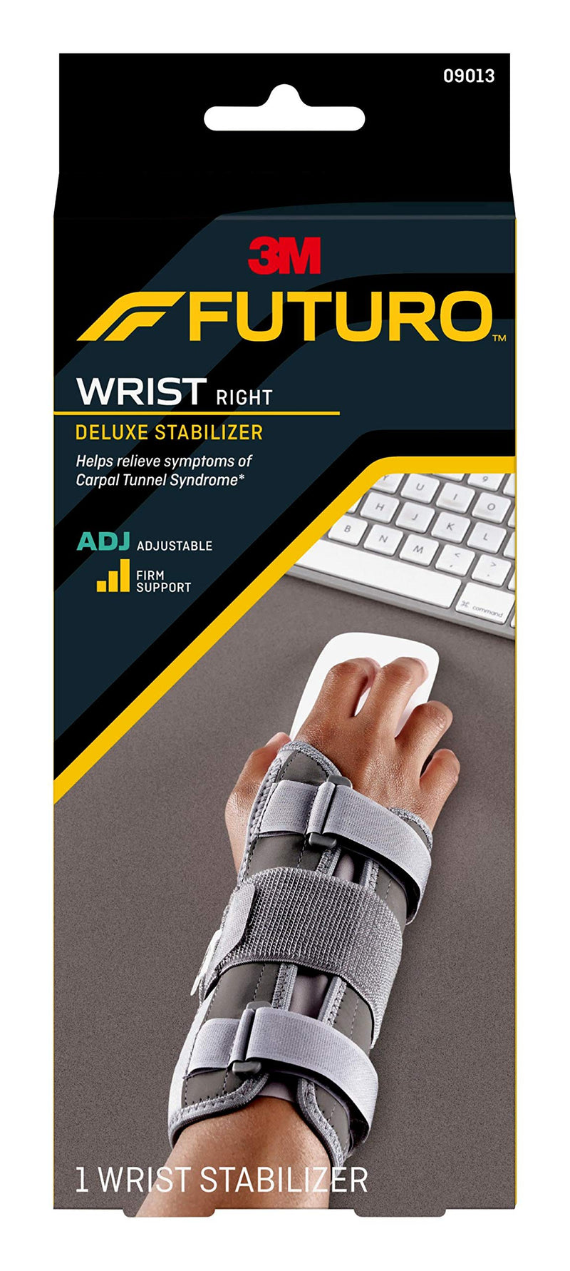 Futuro Deluxe Wrist Stabilizer, Right Hand, One Size, Gray, Adjustable (09013ENR)