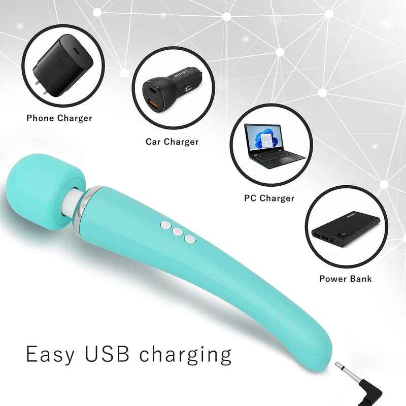 Therapeutic Cordless Massager - Powerful Massage Tool Handheld 8 Speeds 20 Patterns - Rechargeable Hand Massagers for Sore Muscles - Hand Held Massage Tool for Neck & Back Aquamarine