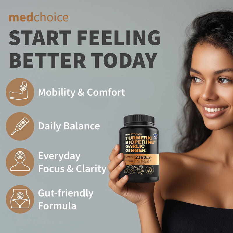 MEDCHOICE 4-in-1 Turmeric Joint Support with Garlic & BioPerine, 120ct | Mobility, Flexibility and Digestive Comfort Support, Turmeric with Garlic and BioPerine, Joint Supplement 120 Count (Pack of 1)