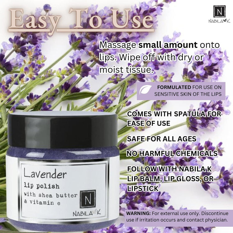 Lavender Lip Polish for Women & Men - Natural Sugar Exfoliator with Organic Lavender, Shea Butter & Vitamin E, Hydrating, Cruelty-Free, Made in USA - 1 oz