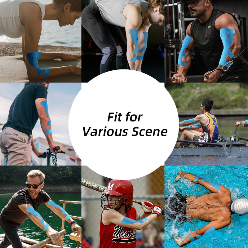 IEADEN Precut Kinesiology Tape for Elbow, 10 Pcs - Elbow Support & Stability, Elbow Pain Relief Athletic Tape - Waterproof & Elastic, Breathable Hypoallergenic Latex-Free Tape, Blue